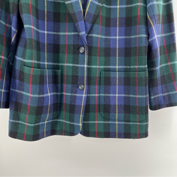 Talbots Black Watch Tartan Plaid Long Blazer Sz L Blue/Green Dark Academia - Picture 2 of 4